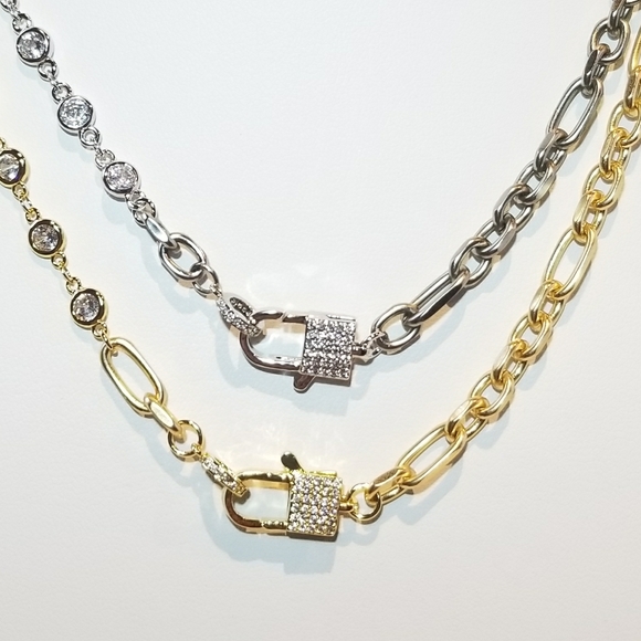 Trendy Lock Clasp Diamond Pave CZ Chain Necklace - Picture 5 of 12